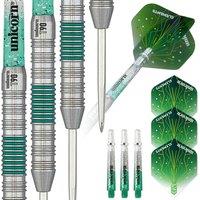 Unicorn Steel Tip Darts Set | Core XL T90 Series Style 2 | 90% Tungsten Barrels with Green Accents | 22 g