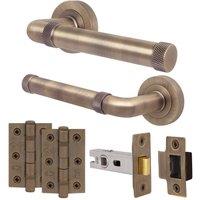 AFIT Antique Brass Door Handle Latch Set Handle with Latch Hinges 1 Pack in Bronze | Size: 150mm x 150mm