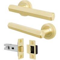 AFIT Brass Door Handle Latch Set Satin Brass Internal Door Handle + Latch in Gold | Size: 150mm x 150mm
