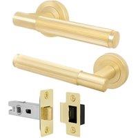AFIT Brass Door Handle Latch Set Satin Brass Internal Door Handle + Latch in Gold | Size: 150mm x 150mm