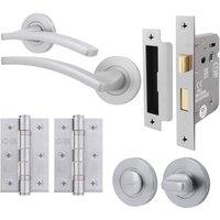 AFIT Satin Door Handle Bathroom Set Satin Chrome Hinges Bathroom Lock in Silver | Size: 150mm x 150mm