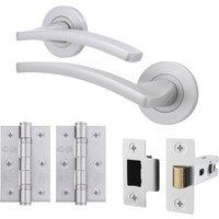 AFIT Satin Door Handle Latch Set Satin Chrome Door Handle, Latch Hinges in Silver | Size: 150mm x 150mm