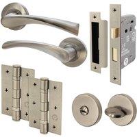AFIT Satin Bathroom Door Handle Rose Set, 1 Pair Satin Nickel Internal in Silver | Size: 150mm x 150mm