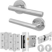 AFIT Satin Nickel Door Handle Euro Lock Thumbturn Cylinder, Locks Hinges in Silver | Size: 150mm x 150mm