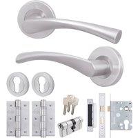 AFIT Satin Door Handle Rose with Double Cylinder, Hinges, 1 Pair Satin in Silver | Size: 150mm x 150mm