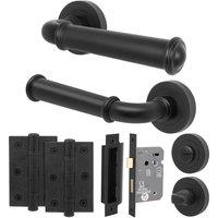 AFIT Black Door Handle Bathroom Set Matt Handle Bathroom Lock Hinges | Size: 150mm x 150mm