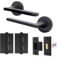 AFIT Black Door Handle Latch Set Matt Black Door Handle, Latch Hinges | Size: 150mm x 150mm