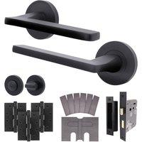 AFIT Black Fire Door Handle Bathroom Set Matt Black Internal + Latch Lock | Size: 150mm x 150mm