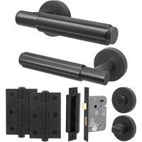 AFIT Black Door Handle Bathroom Set Matt Handle Bathroom Lock Hinges | Size: 150mm x 150mm