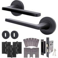 AFIT Black Fire Door Handle Key Lock Set Matt Black Internal + Lock Hinges | Size: 150mm x 150mm