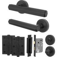 AFIT Black Door Handle Bathroom Set Matt Handle Bathroom Lock Hinges | Size: 150mm x 150mm