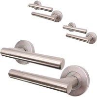 AFIT Satin Door Handles Round Rose T-Bar 3 Pair Olvera Range in Silver | Size: 150mm x 150mm
