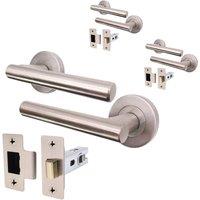 AFIT Satin Door Handles Round Rose with Latch T-Bar 3 Pair Olvera Range in Silver | Size: 150mm x 150mm