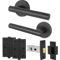 AFIT Black Door Handles Round Rose with Latch & Hinges T-Bar 1 Pair | Size: 150mm x 150mm