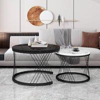 BTM Marble & Metal Round Coffee Tables, Set of 2