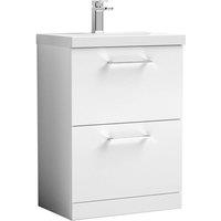 Balterley Modern Bathroom 2 Drawer Floor Standing Vanity Unit & Rectangular Mid-Edge Basin, Gloss White, 600 mm in White