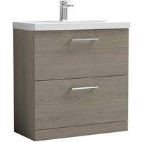 Balterley Contemporary Bathroom Floor Standing 2-Drawer Vanity Unit & Mid-Edge Ceramic Basin, Solace Oak, 800 mm in Brown