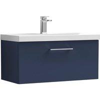 Balterley Contemporary Bathroom Wall Hung 1 Soft-Close Drawer Vanity Unit & Mid-Edge Ceramic Basin, Midnight Blue, 800 mm in Blue