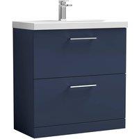 Balterley Contemporary Bathroom Floor Standing 2 Soft-Close Drawer Vanity Unit & Mid-Edge Ceramic Basin, Midnight Blue, 800 mm in Blue