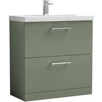 Balterley Modern Bathroom 2 Soft-Close Drawer Floor Standing Vanity Unit with Mid-Edge Basin, Satin Green, 800 mm in Green