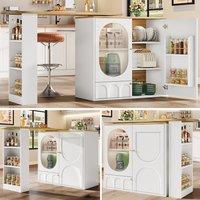 BTM Rotating bar table with storage two doors & shelves for kitchen in White