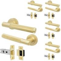 AFIT Brass Door Handle Latch Set Satin Brass Internal Handle Latch 5 Pack in Gold | Size: 150mm x 150mm