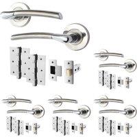 AFIT Chrome Door Handle Satin Nickel Feature Lever Pack 5 Latch Hinges in Silver | Size: 150mm x 150mm