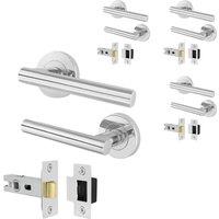AFIT Chrome Door Handles Round Rose with Latch T-Bar 4 Pair Olvera Range in Silver | Size: 150mm x 150mm