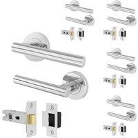 AFIT Chrome Door Handles Round Rose with Latch T-Bar 5 Pair Olvera Range in Silver | Size: 150mm x 150mm