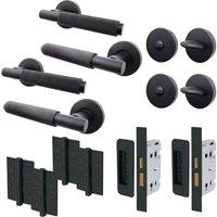 AFIT Black Knurled Bathroom Door Handle Set Pack of 2 Handles Lock Hinges | Size: 150mm x 150mm