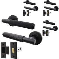 AFIT Black Knurled Door Handles Set Pack of 4 Internal Handles 64mm Latch | Size: 150mm x 150mm