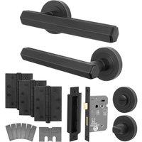AFIT Black Fire Door Handle Bathroom Set Matt Black Bathroom Lock Hinges | Size: 150mm x 150mm