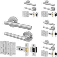 AFIT Satin Door Handles Round Rose with Latch Hinges T-Bar 5 Pack in Silver | Size: 150mm x 150mm