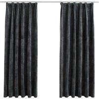 Berkfield Home Blackout Curtains 2 pcs with Hooks Velvet Anthracite 140x175 cm in Dark Grey