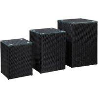 Berkfield Home Side Tables 3 pcs with Glass Top Black Poly Rattan