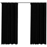 Berkfield Home Linen-Look Blackout Curtains with Hooks 2 pcs Black 140x175 cm