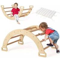 Costway 2-in-1 Arch Rocker Double-Sided Climbing Arch Wooden Ladder with Soft Cushion in Natural