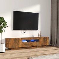 Berkfield Home 2 Piece TV Cabinet Set with LED Lights Smoked Oak Engineered Wood in Brown