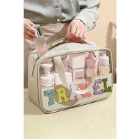 Everyday The Label Women's Parchment TRAVEL Chenille Letter Clear PVC Makeup Bag