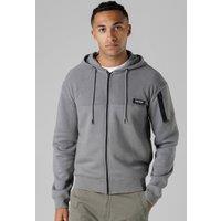 Firetrap Men's Regular Fit Cotton Rich Zip Through Hoody with Sleeve Pocket in Dark Grey | Size: Medium