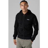Firetrap Men's Regular Fit Cotton Rich Zip Through Hoody with Sleeve Pocket in Black | Size: Medium