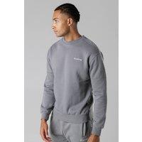 Firetrap Men's Brushed Fleece Crew Neck Sweatshirt with Logo Strip Sleeves in Dark Grey | Size: Medium