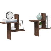 Berkfield Home Wall Shelves 2 pcs Brown Oak 38x12x38 cm Engineered Wood | Size: 38 x 12 x 38 cm
