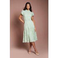 Coast Women's Lace Frill Sleeve High Neck Midi Dress in Sage | Size: 14