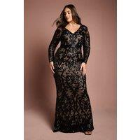 Coast Women's Plus Size Long Sleeve Sequin Maxi Dress in Black | Size: 26