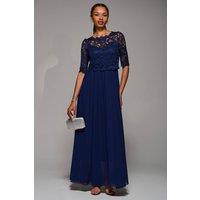 Jolie Moi Women's Sleeved Lace Overlay Maxi Dress in Navy | Size: 8