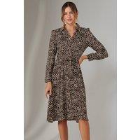 Jolie Moi Women's Susan Long Sleeve Shirt Dress in Brown | Size: 16