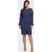 LBV Fashion Women's Blue Chiffon Pleated Sleeve Dress in Dark Blue | Size: 8
