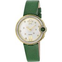 GV2 Women's Perugia Diamond Watch, IPYG Case, Silver/White Dial, Genuine Saffiano Green Handmade Leather Strap