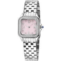 GV2 Women's Milan Swiss Quartz 27.5 MM Rose Quartz Dial 316L Stainless Steel Sapphire Crystal Diamond Watch in Silver
